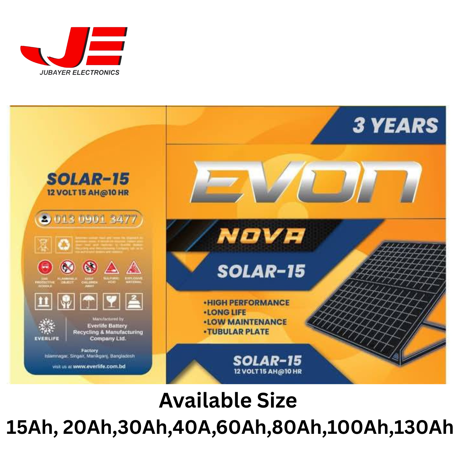 Evon Battery NOVA 100AH Solar Rechargeable Lead Acid Battery EVON NOVA - Image 1